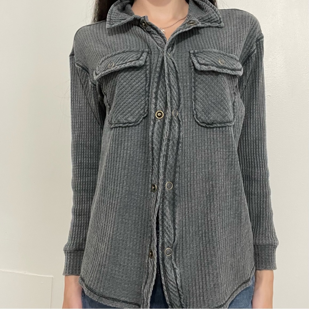 Rewind Charcoal Ribbed Knit Top